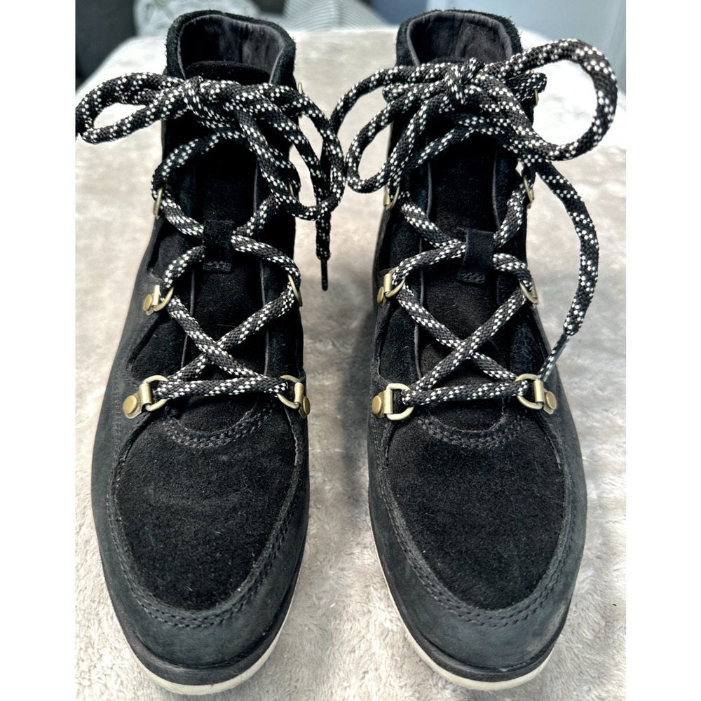 Sorel Sneakerchic Alpine Black Suede Leather Lace Up Ankle Boots Womens Size 7